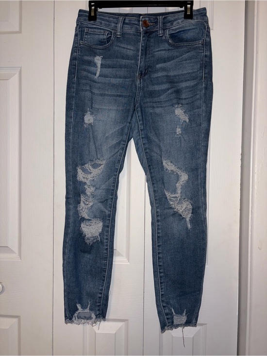 SO Denim - SO Juniors Distressed Skinny Jeans Size 9/30W Medium Wash Raw Hem